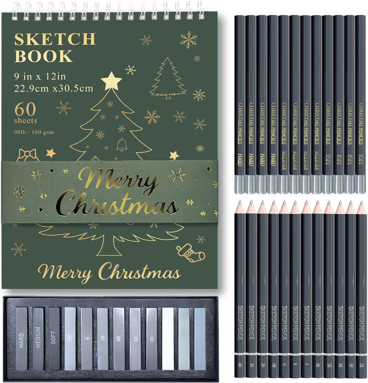 fuxi christmas graphite & charcoal sketching art kit, main product view