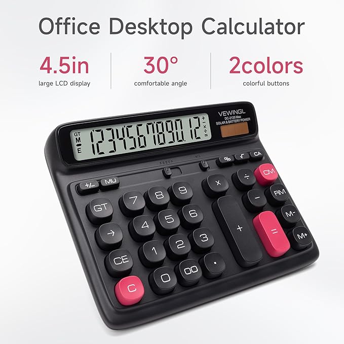 VEWINGL Desktop Calculator, 12-Digit Large LCD Display, Big Computer-Style Keys - Image 2