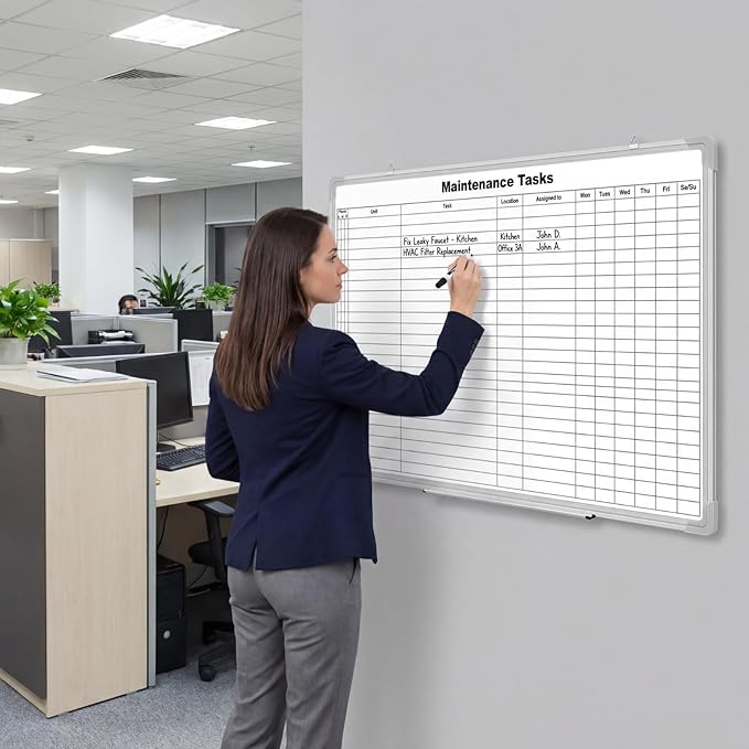 Lined Whiteboard Blank Grid Aluminum Frame Dry Erase Board Reusable Wall - Image 4