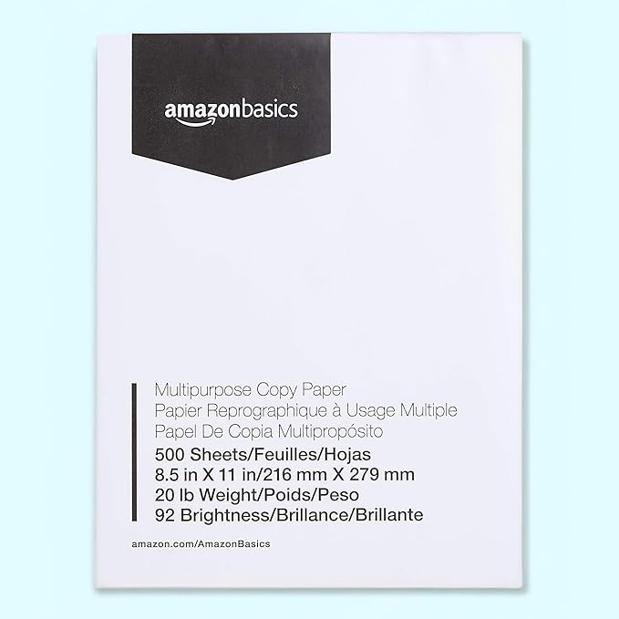Amazon Basics Multipurpose Copy Printer Paper, 8.5 x 11 Inches, 20 lb, 1 Ream by AmazonBasics