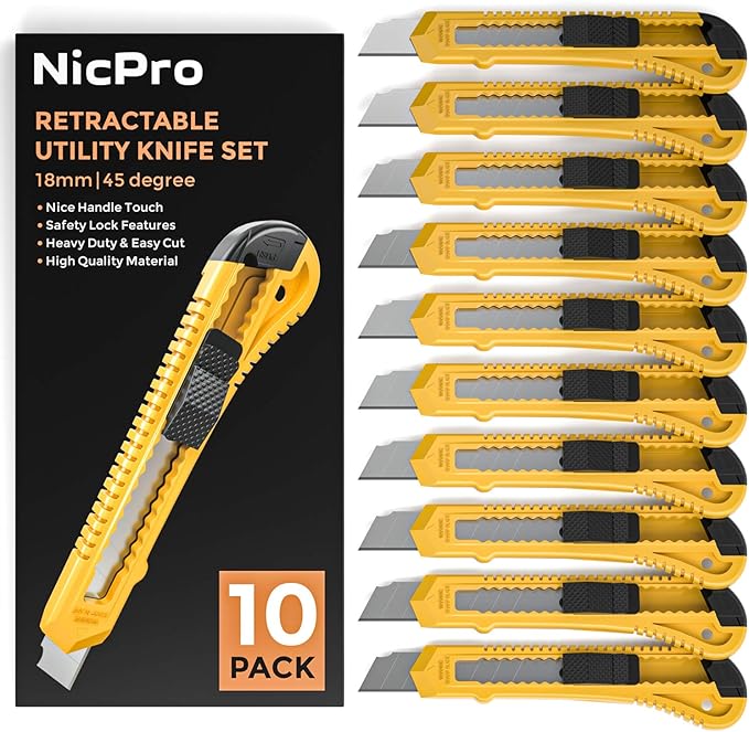 Nicpro 10 Pack Utility Knife Set, Retractable Box Cutters - Image 7