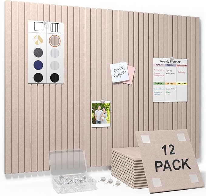 Smarpau Large Cork Board for Walls, 12 Pack Felt Wall Tiles by Smarpau