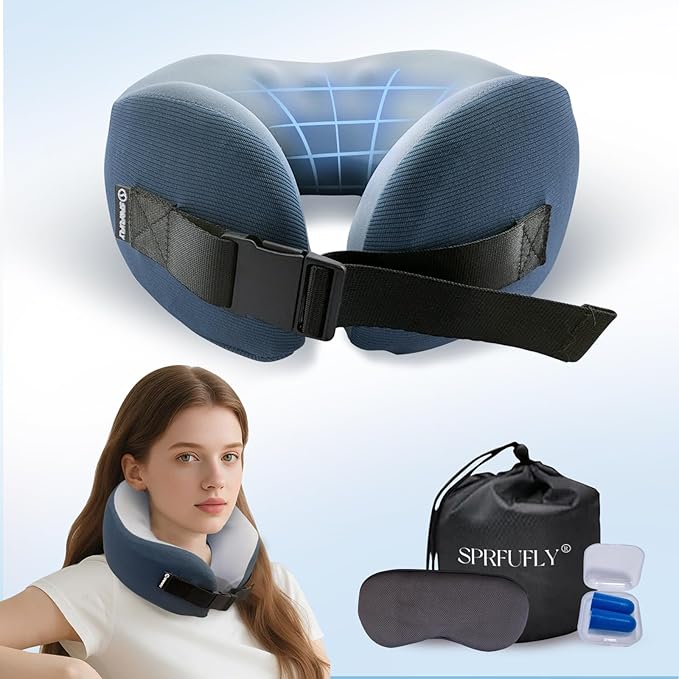 SPRFUFLY Soft Travel Pillow, 100% Memory Airplane Pillow by SPRFUFLY