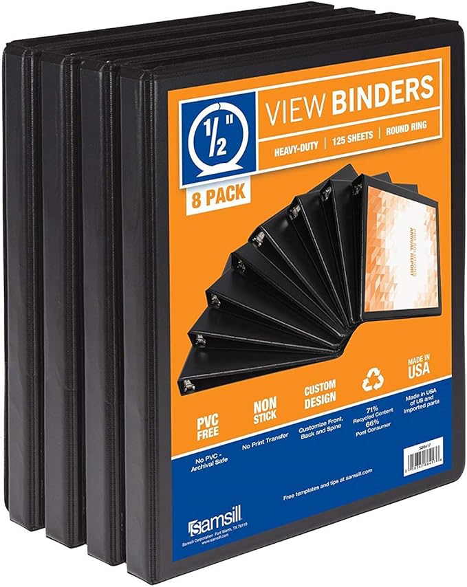 Samsill Durable .5 Inch Binder, Made in the USA, Round Ring Customizable Clear by Samsill