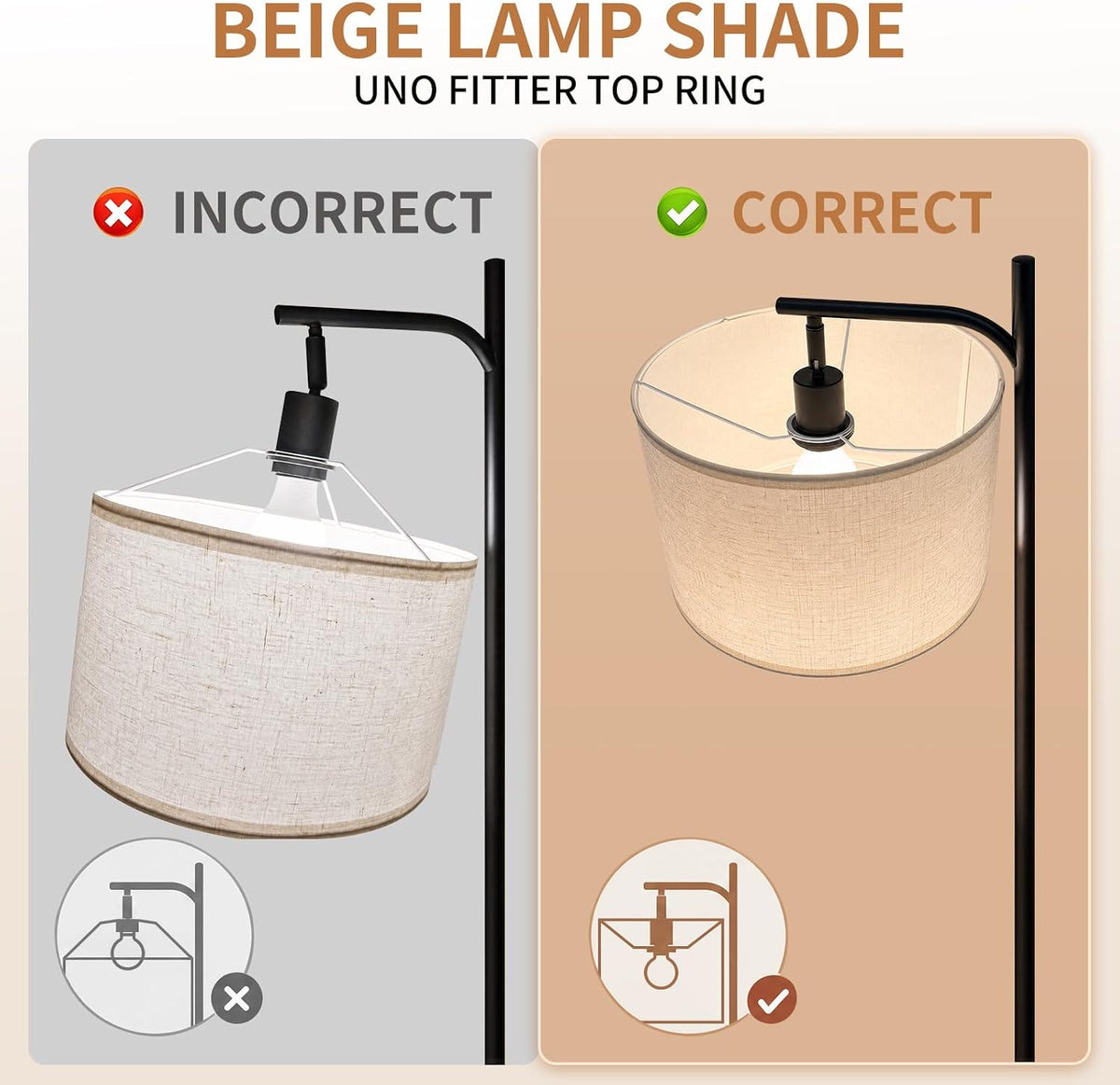 ONEWISH Floor Lamp with Table, USB/Type-C/AC Charging Ports, 9W LED Bulb, Rou...