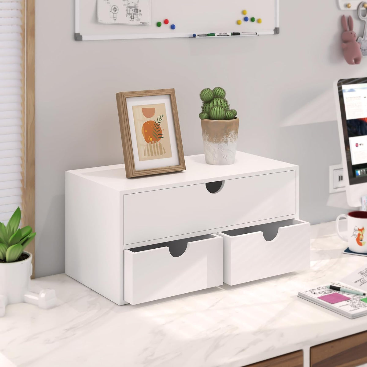 Bamboo Desk Organizer with Drawers Desktop Storage Drawers for Bills Office S...