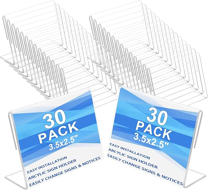 30 pack Small Acrylic Sign Holder 3.5 x 2.5 Inch, Mini Food Sign Labels by Ludery