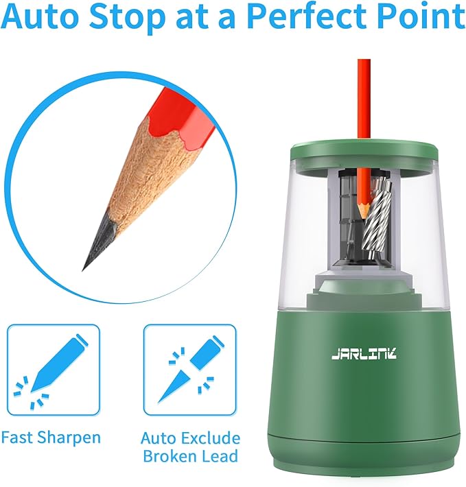 JARLINK Electric Pencil Sharpener, Heavy-Duty Helical Blade to Fast Sharpen - Image 3