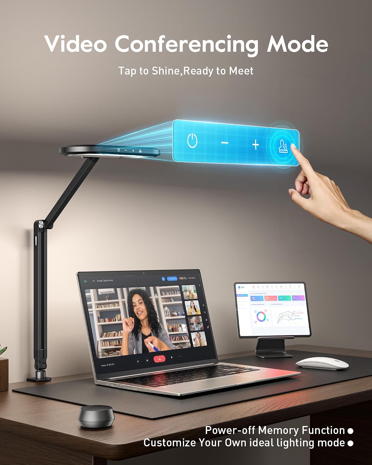 LitONES Dual-Side LED Desk Lamp with Clamp, Soft Light with Stepless Remote