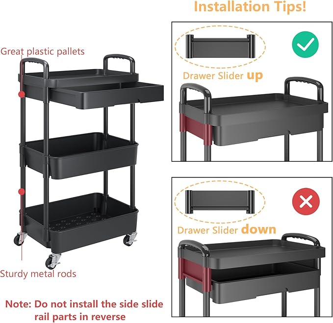 Calmootey 3-Tier Rolling Utility Cart - Image 6