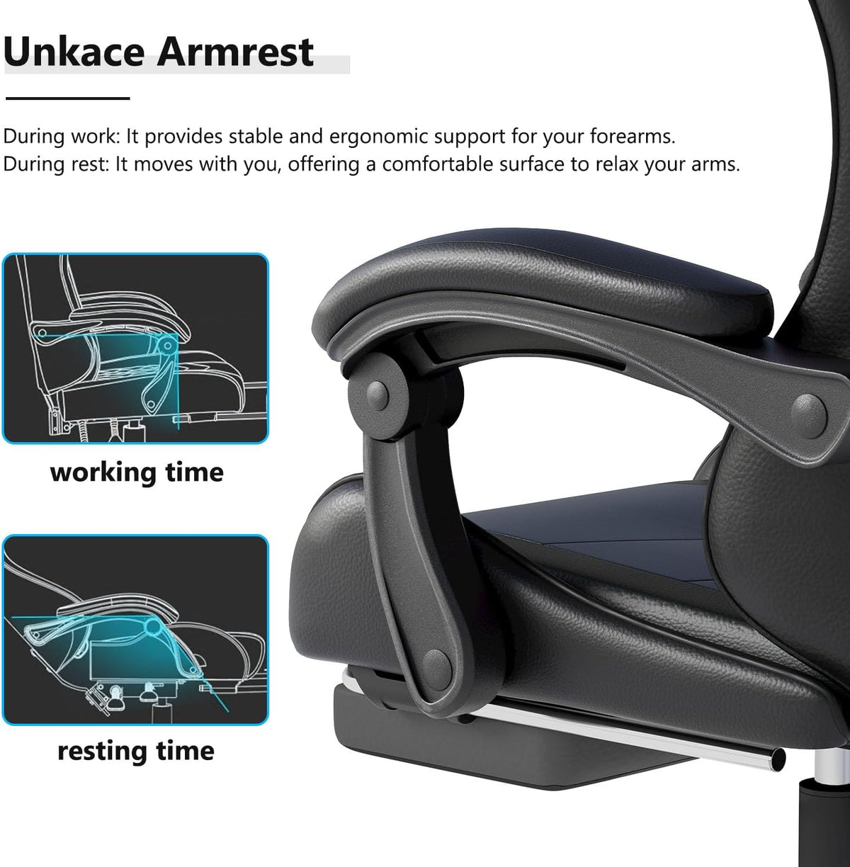 OS MOTOR Gaming Chair with Headrest and Footrest for Home Office, Black