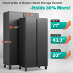 wide & deep metal storage cabinet with wheels,tall on a desk or shelf