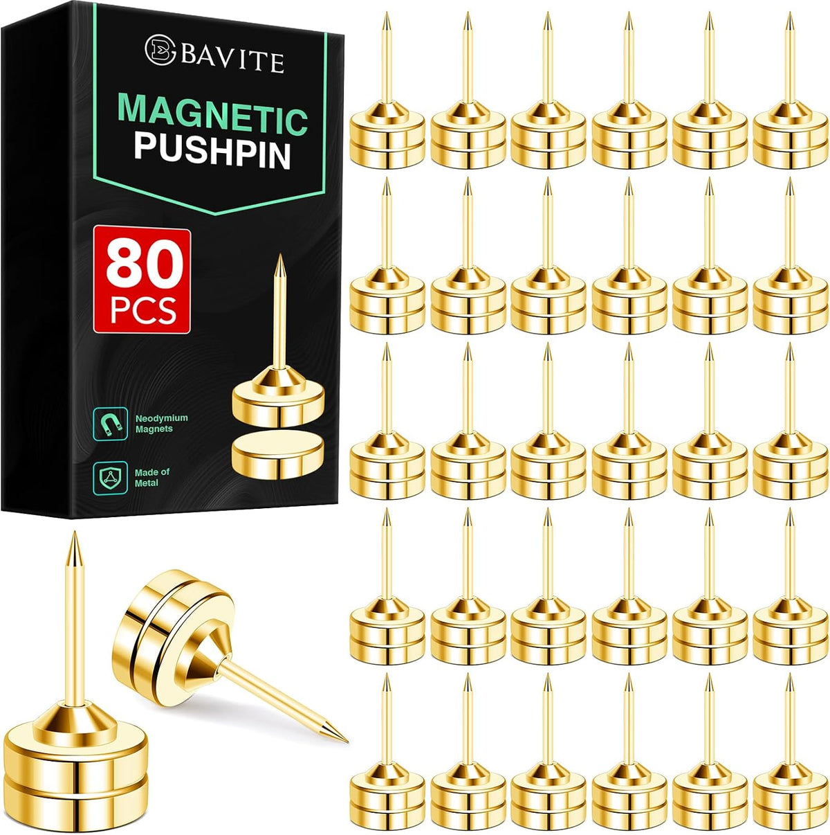 E BAVITE 80 Set Magnetic Push Pins, Flat Push Pin, Magnetic Thumb Tacks