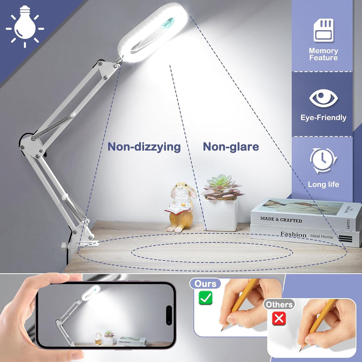Drdefi 12X Square Magnifying Glass with Light and Stand, Real Glass LED Light...