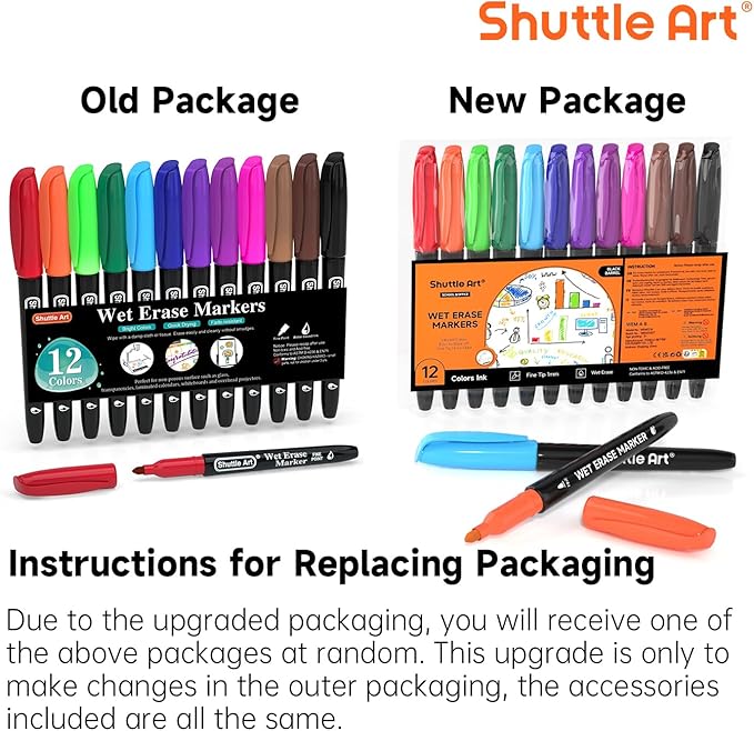 Shuttle Art Wet Erase Markers, 12 Colors 1mm Fine Tip Smudge-Free Markers - Image 2