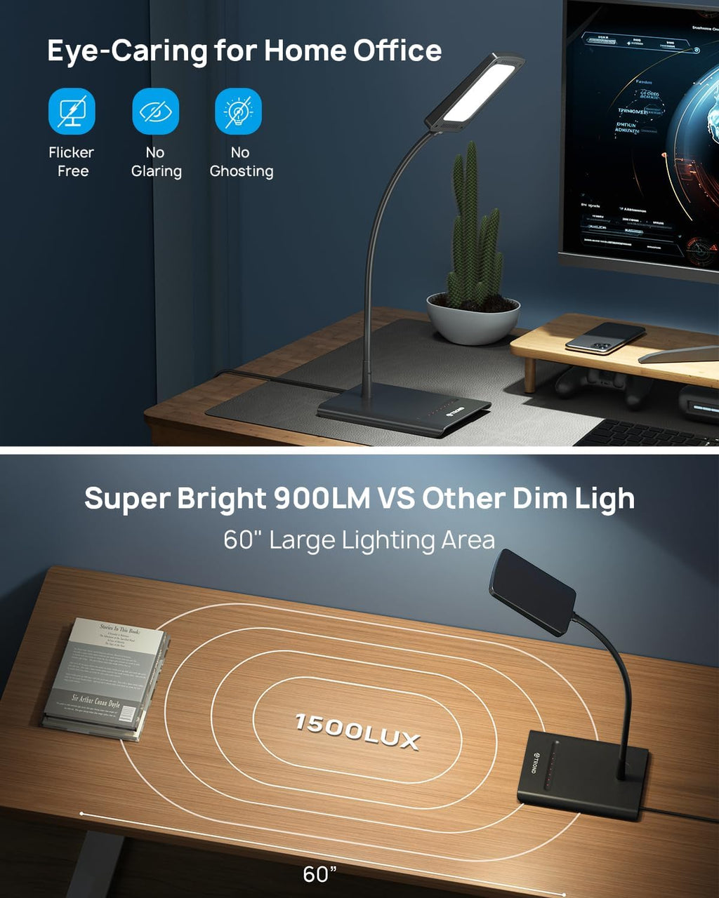 trond desk lamp, dimmable eye-caring table lamp, memory, close-up detail