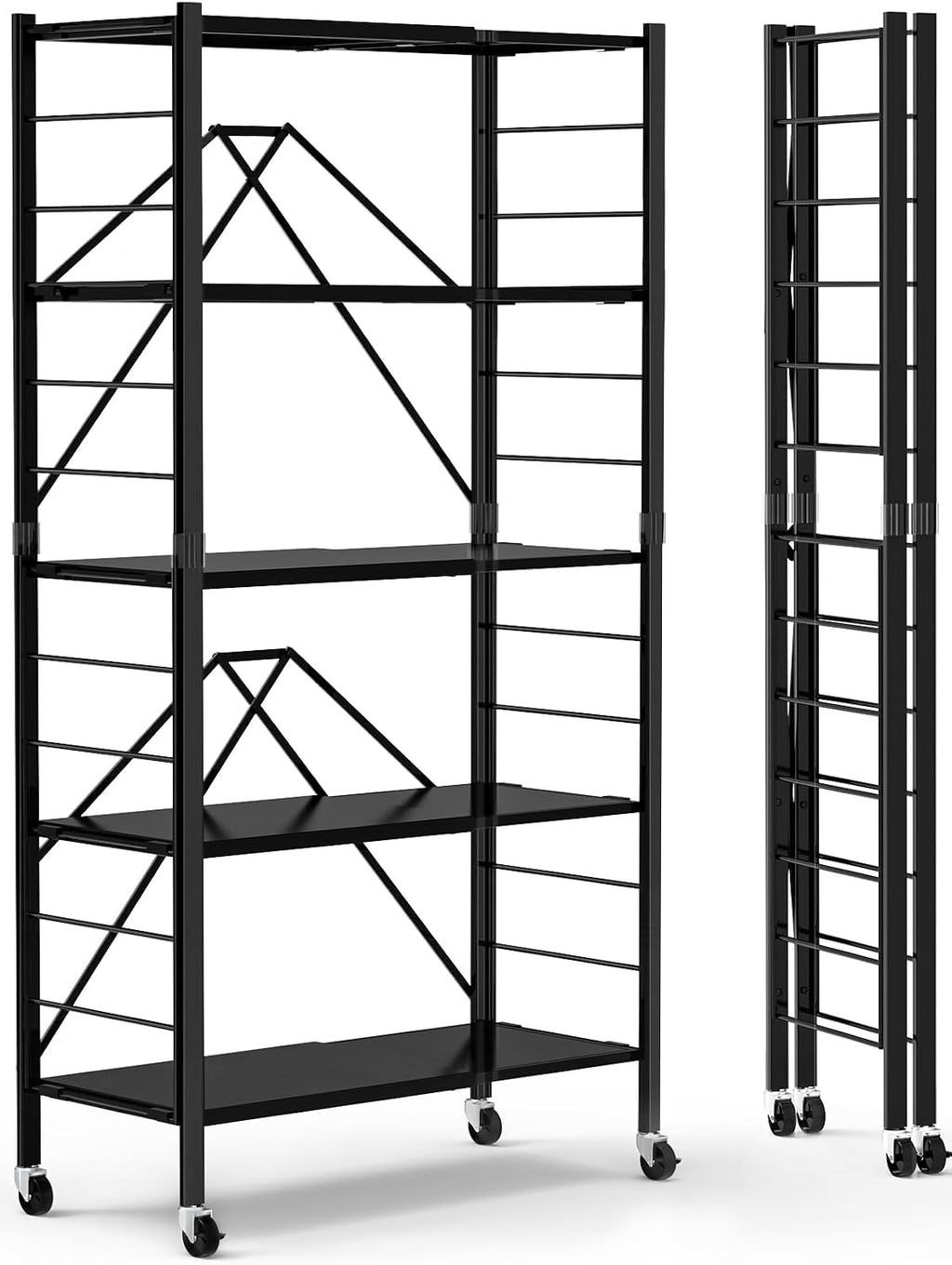 himix 5-tier foldable expandable storage shelves wheels kitchen, main product view