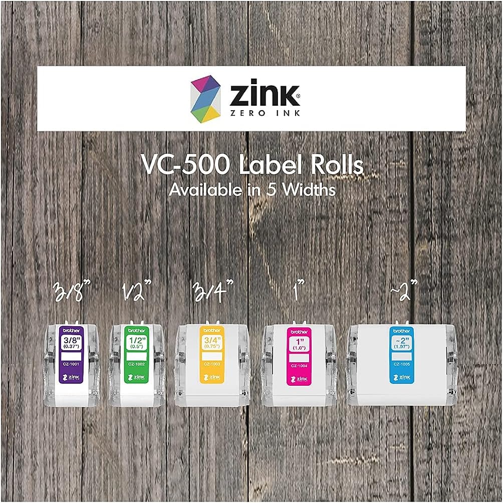 Brother Genuine CZ-1004 Continuous Length 1” (1.0”) 25 mm Wide x 16.4 ft. (5 m) Long Label Roll Featuring Zink Zero Ink Technology
