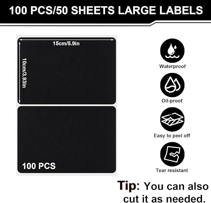 100 Pcs Labels for Storage Bins, 6 x 4 inch Black Large Label Stickers - Image 2