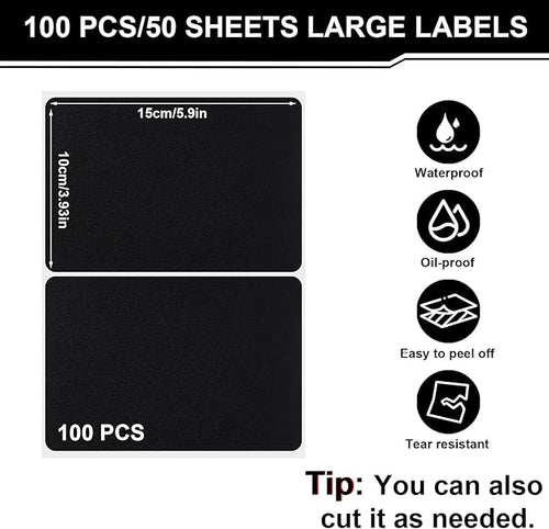 100 Pcs Labels for Storage Bins, 6 x 4 inch Black Large Label Stickers - Image 2