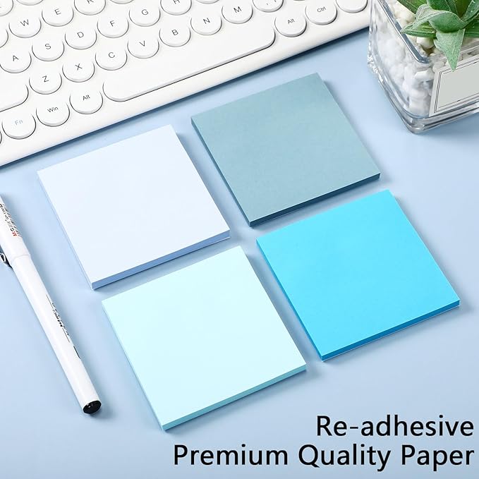 Thenshop 12 Pads Blue Sticky Notes 3''x3'', Self Stick Notes Pads Blue Office - Image 4