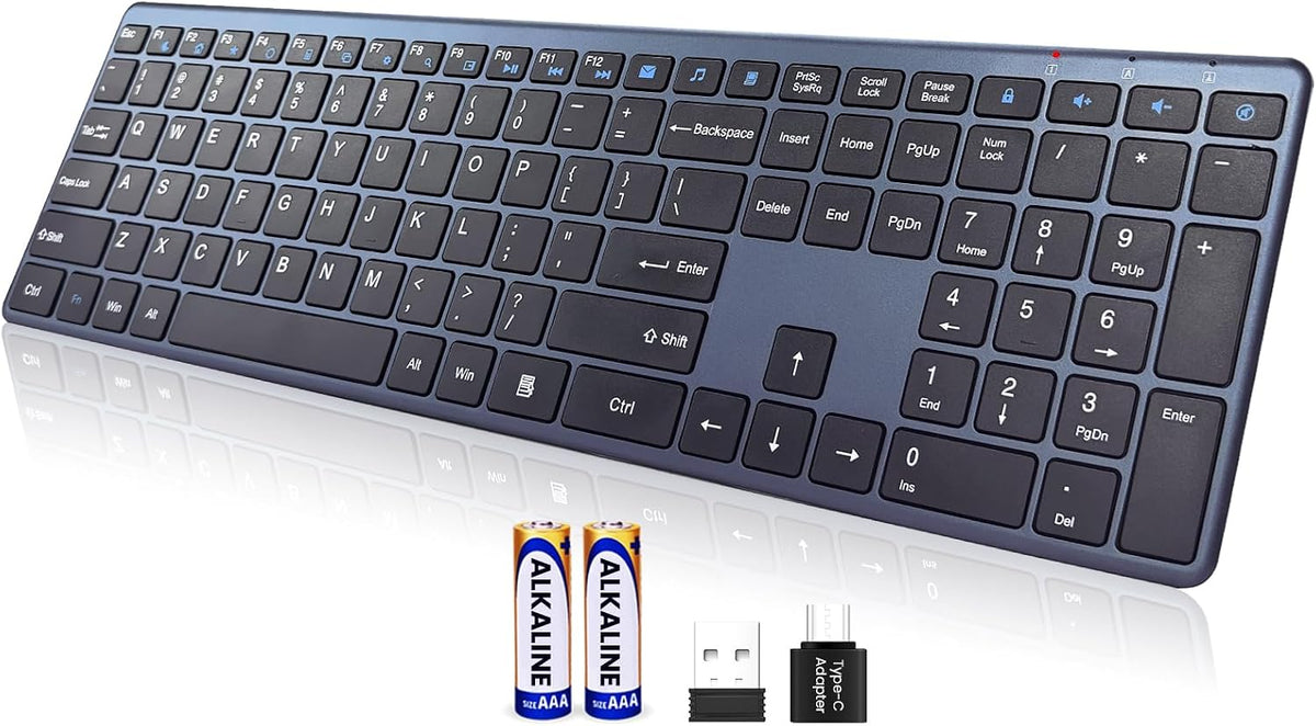 Wireless Keyboard-2.4G USB-A/Type-C Ultra Slim Quiet Full Size PC Computer Ke...
