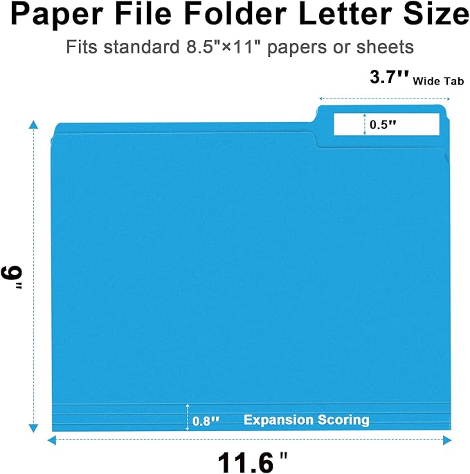 File Folder, RAZCC 100 Pack 1/3 Cut Tab File Folders Letter Size, Colored - Image 2