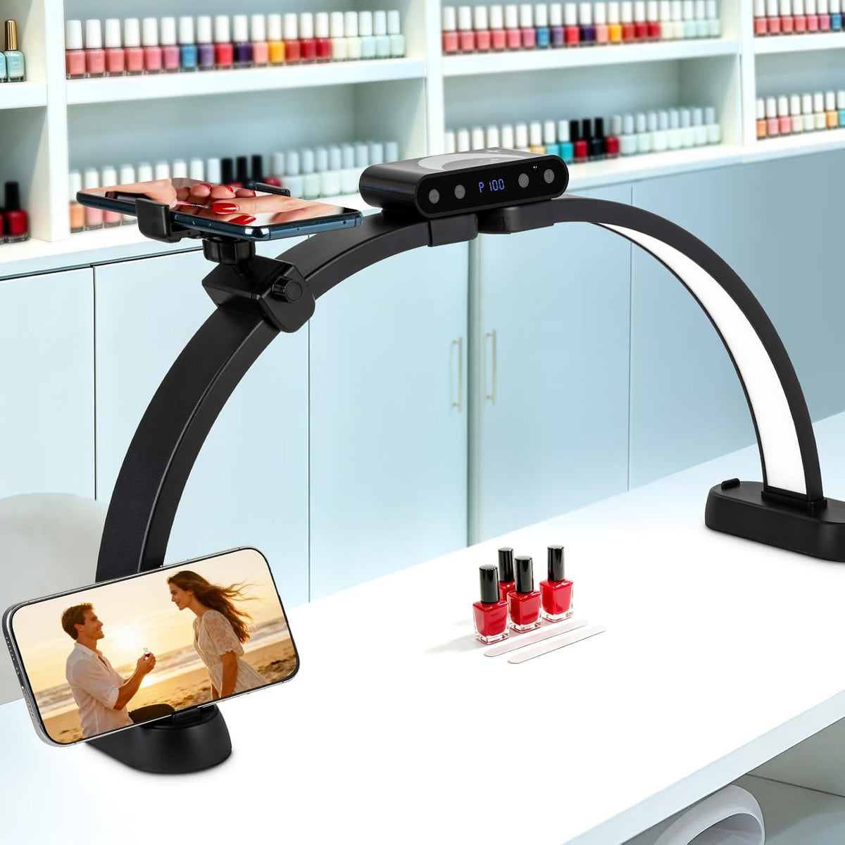 KIRKAS Half Moon Light for Nail Desk, 24in Foldable Nail Lamp for Desk