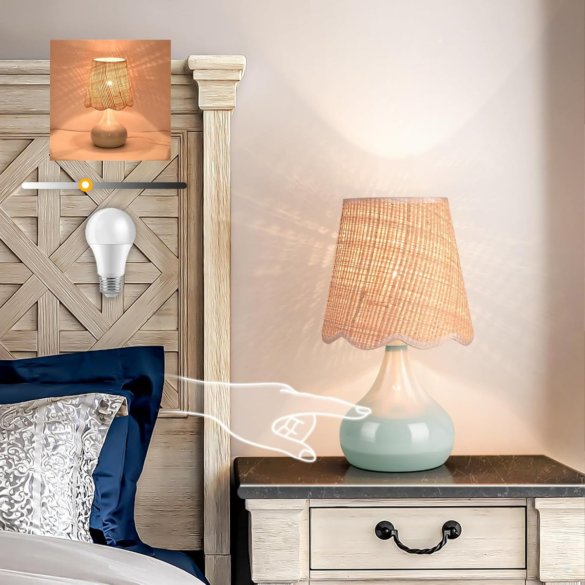Blue Small Touch Control Table Lamp for Bedroom, Blue Bedside Lamps for Night...