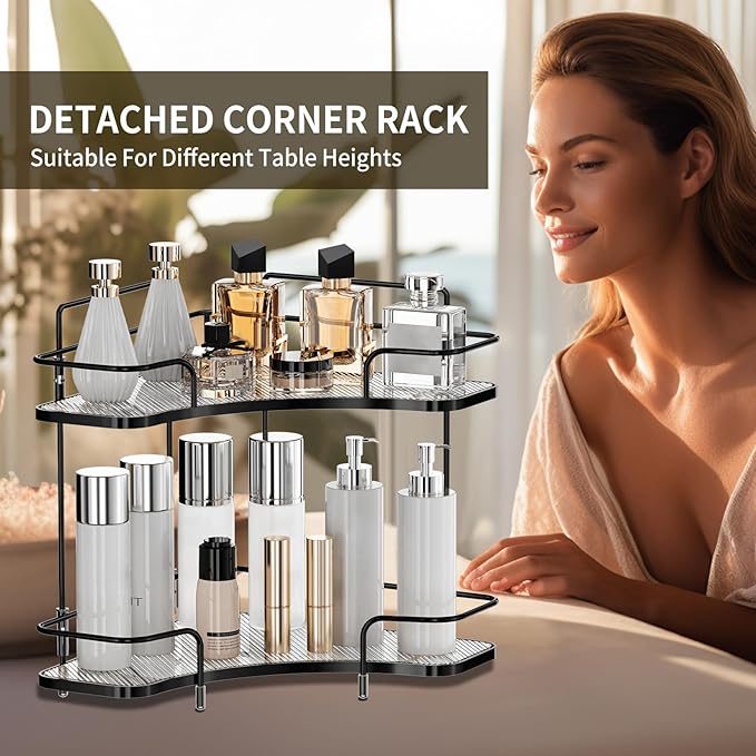 Seoneiro 2 Tier Corner Bathroom Counter Organizer, Cosmetic Skincare Organizer - Image 5