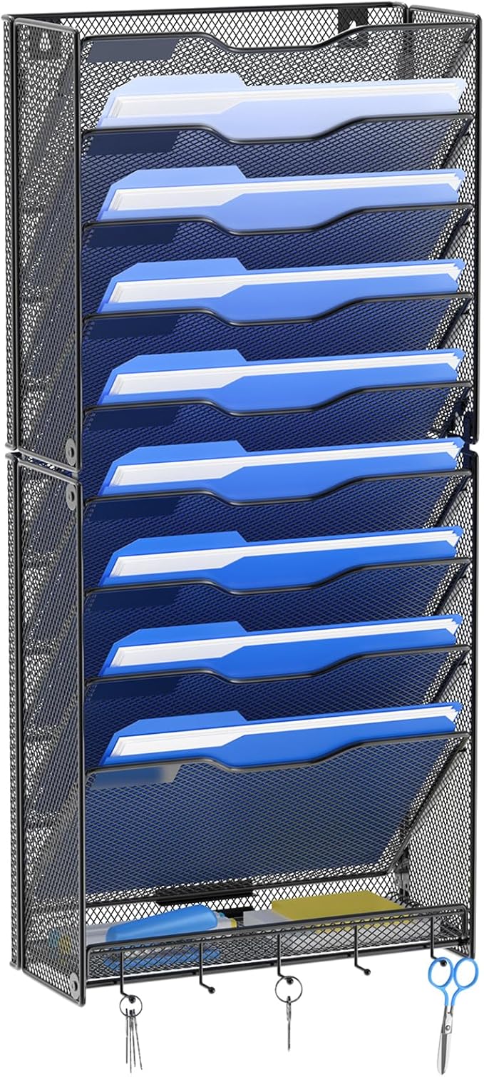 OUTWOLF 10 Tier Hanging Wall File Organizer Wall Mount Paper Document Folder by OUTWOLF