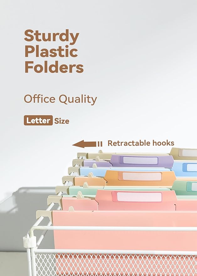 SortRax Plastic High Capacity Hanging File Folders, Pastel Colors, Heavy Duty - Image 3