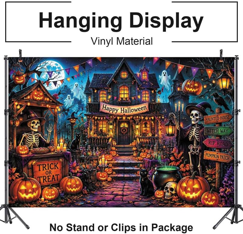 10x8ft Halloween Spooky Skeleton Ghost Photography Backdrop, Horror Castle Sc...