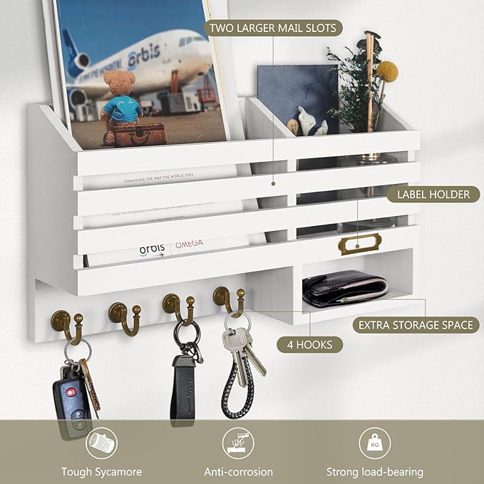 FifthQuarter Key Holder for Wall: Easy Mounted Key Rack and Mail Organizer - Image 6
