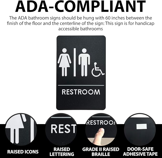 USA Made - Men's and Women's Restroom Signs ADA-Compliant Bathroom Door Signs - Image 7