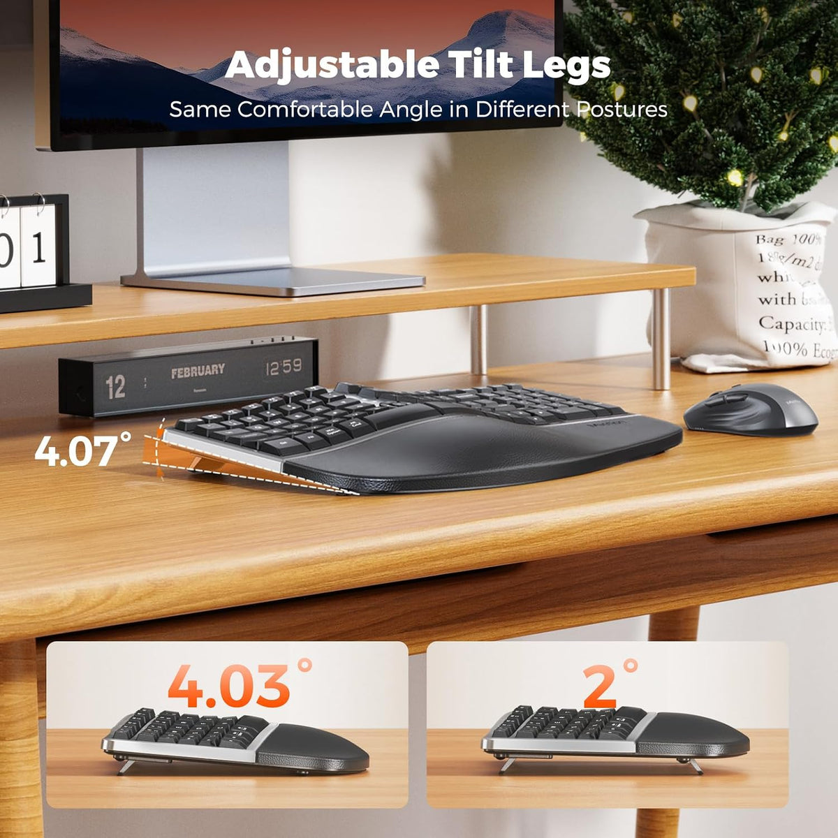 MEETION Ergonomic Wireless Keyboard and Mouse with Leather Palm Rest, Black