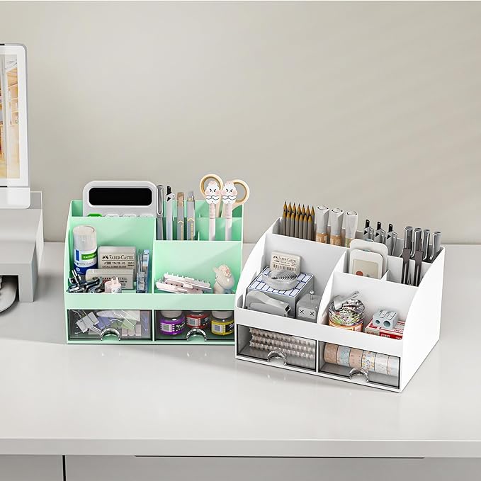 COMFYROOM Desk Organizer with 6 Compartments and 2 Drawers, Plastic Makeup - Image 5