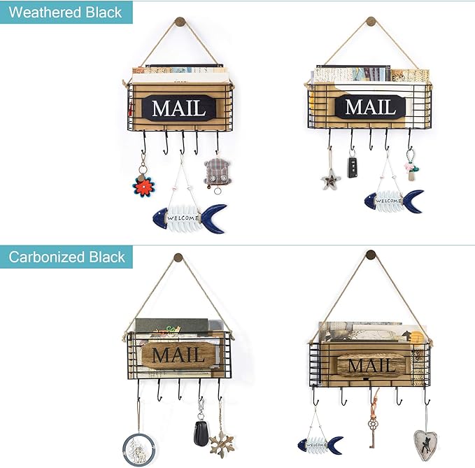 SRIWATANA Rustic Mail Key Holder, Mail Organizer Wall Mount - Image 9