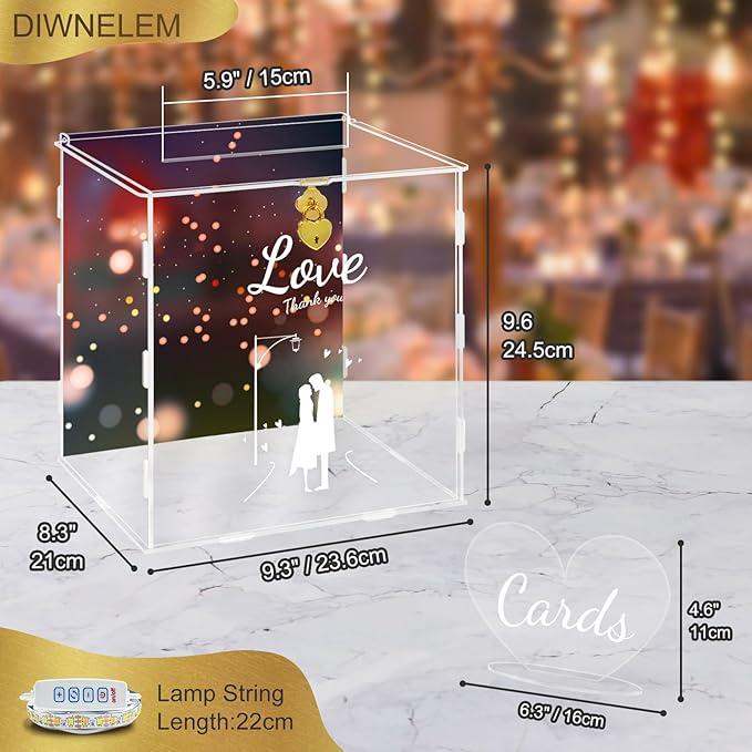 DIWNELEM Wedding Card Box with Lock&Light Large Letter Envelope Box Wedding - Image 2