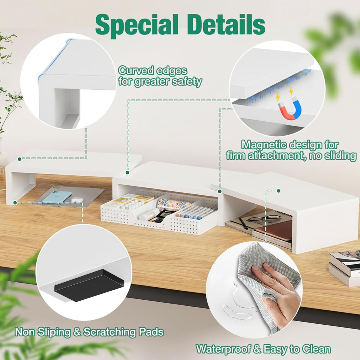 OPNICE Dual Computer Monitor Stand Riser, Desk Organizer with Drawer, Office ...