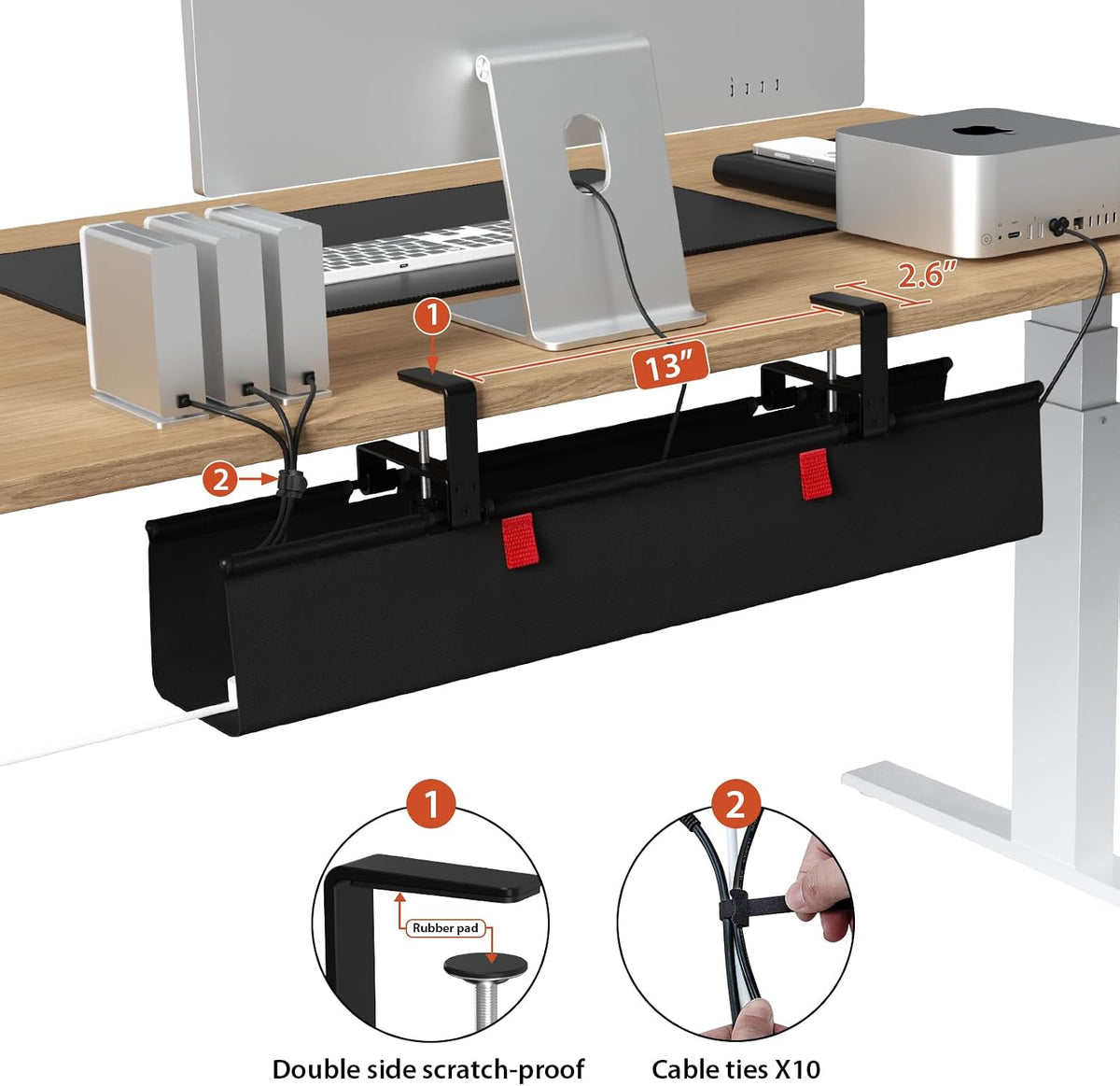 Univivi No Drill Under Desk Cable Management Tray, 28 inch Cable Management