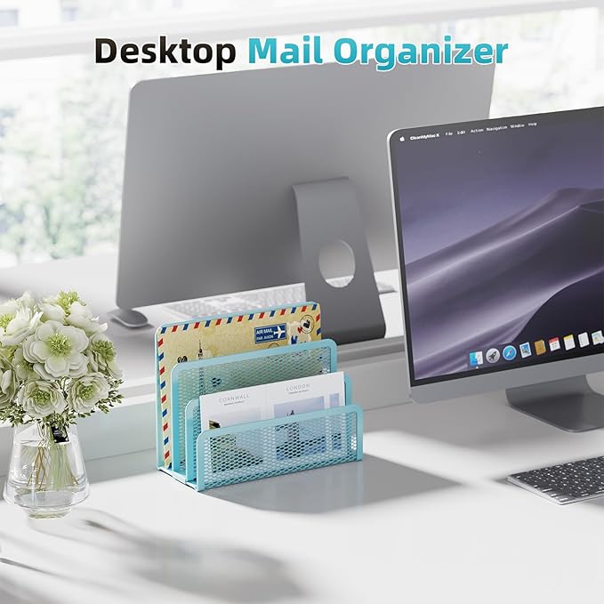 Marbrasse Mail Organizer for Desk, 3-Slot Mesh Metal Mail Holder countertop - Image 4