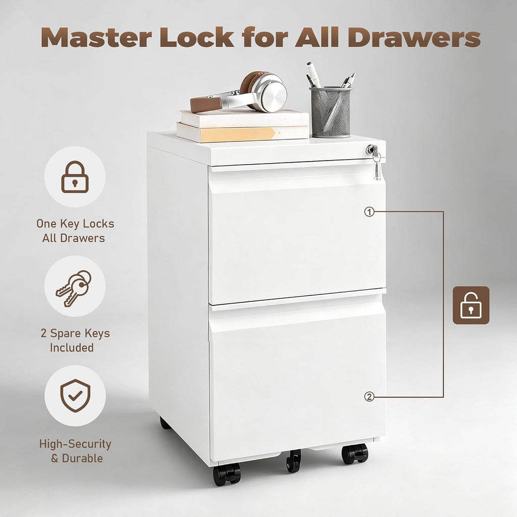 approgreent 2 drawer metal file cabinet, fully assembled on a desk or shelf