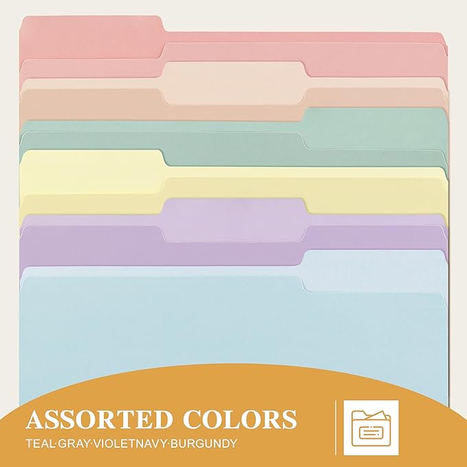Color File Folders, 1/3-Cut Tabs, Letter Size, 6 Colors Organizer File Folders - Image 5