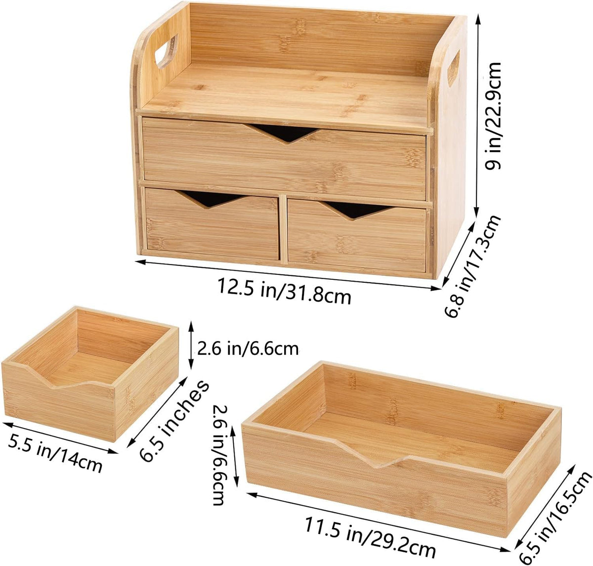 Hacaroa 3 Tier Bamboo Desktop Organizer with 3 Drawers, Tabletop Craft Box Co...