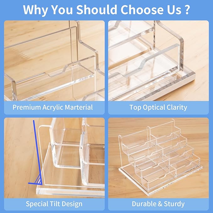 NIUBEE Clear Business Card Holder 4 Tier Acrylic Business Card Stand, 8 Slots - Image 5