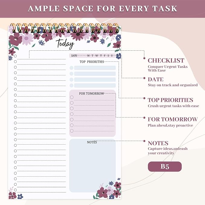 Thboxes 60 Pages To Do List Notepad, 6.7” X 9.8” To Do List Notebook Tear Off - Image 2