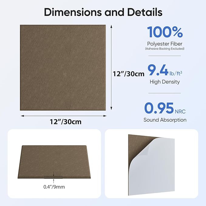 UNECHO 12 Pack 12" X 12" X 0.4" Acoustic Panels - Image 3