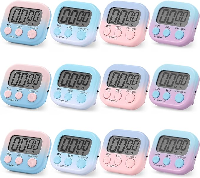 Weewooday 12 Pcs Digital Kitchen Magnetic Timer Bulk Classroom Count up by Weewooday