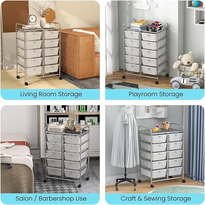 LDAILY 10 Drawer Rolling Cart, Storage Cart Organizer on Wheels, Drawer Cart - Image 9